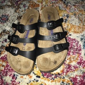 Black three strap Birkenstock sandals